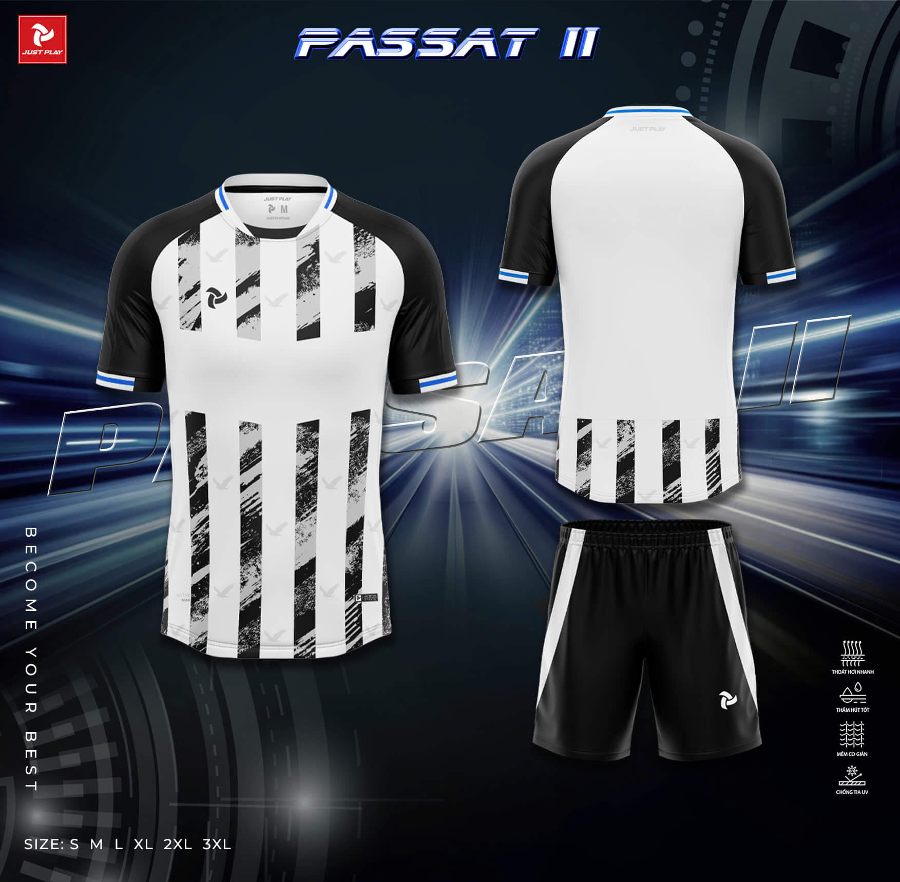 Bộ Quần Áo Bóng Đá Just Play JP PASSAT II - Màu Xám Đen Bộ Quần Áo Bóng Đá Just Play JP PASSAT II - Màu Xám Đen