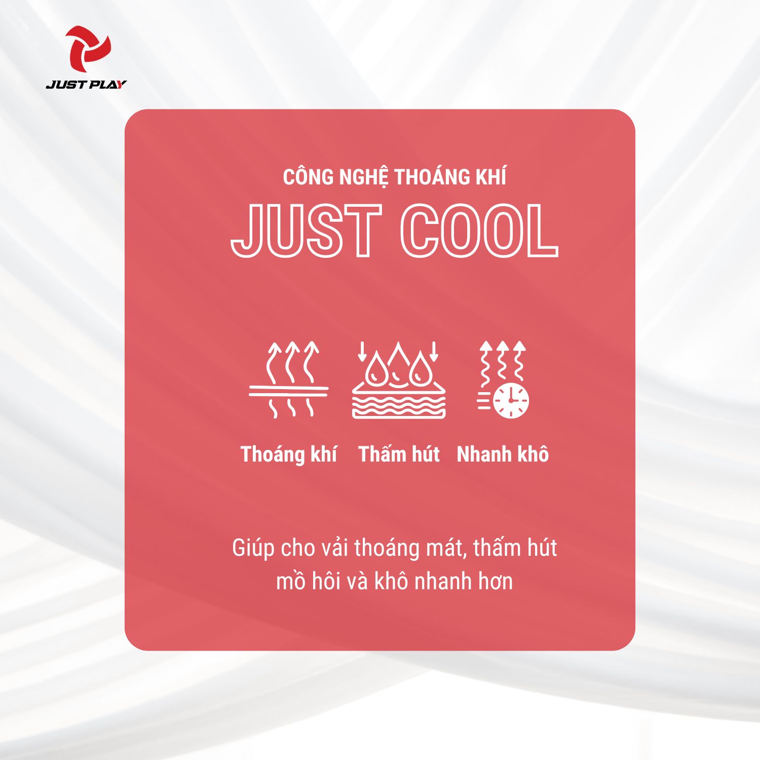 Công nghệ thoáng khí Just Cool trên Bộ Quần Áo Bóng Đá Just Play PASSAT II – Màu Đỏ Đen
