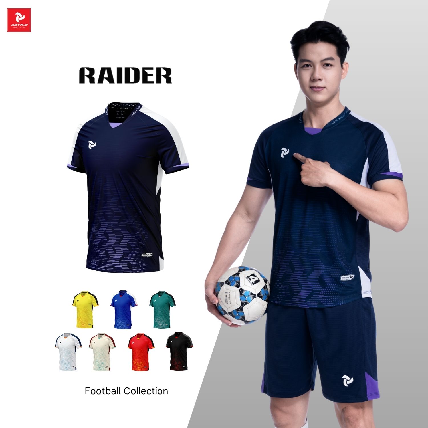 Quần Áo Bóng Đá Raider Just Play - Màu Xanh Đen