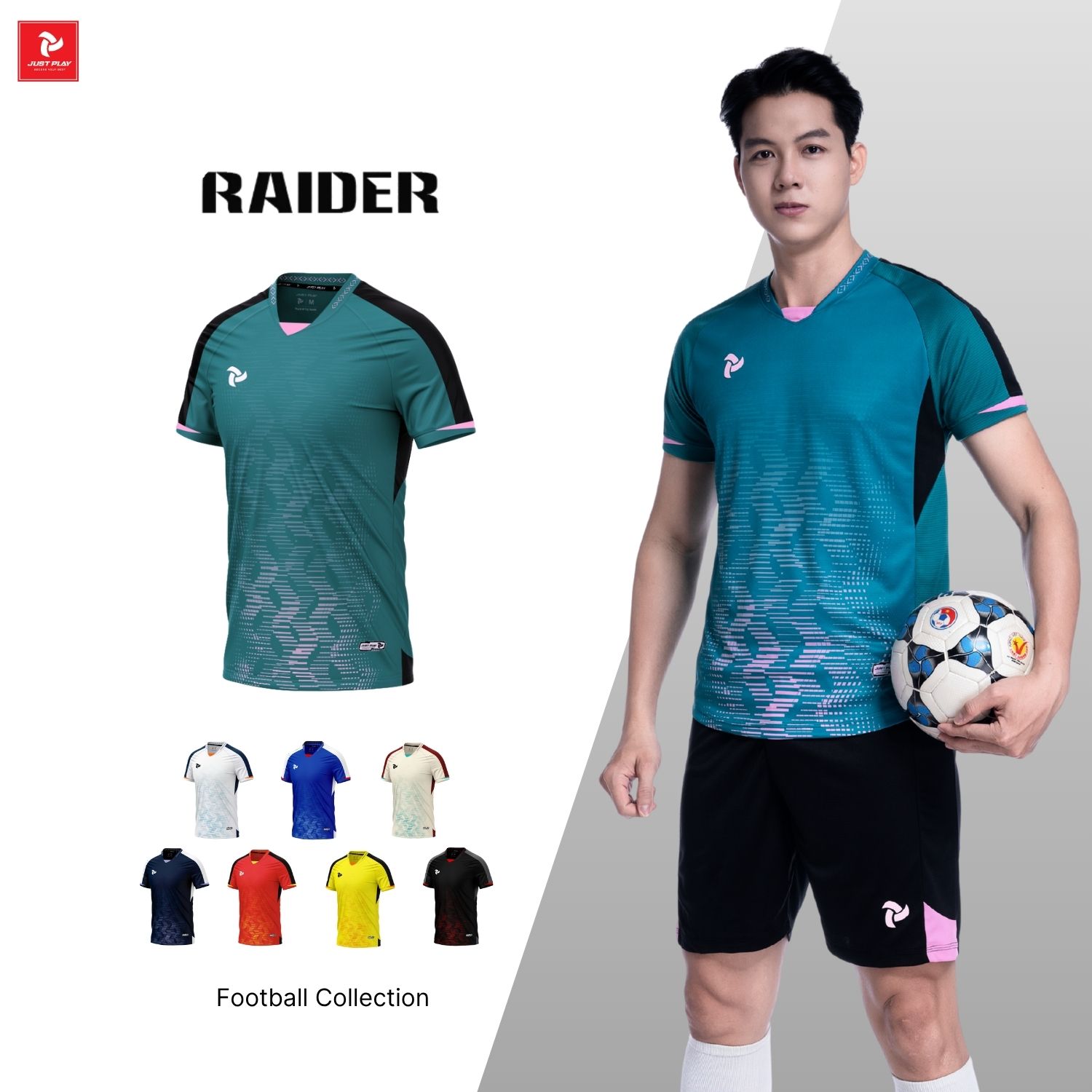 Quần Áo Bóng Đá Raider Just Play - Màu Xanh Lông Công