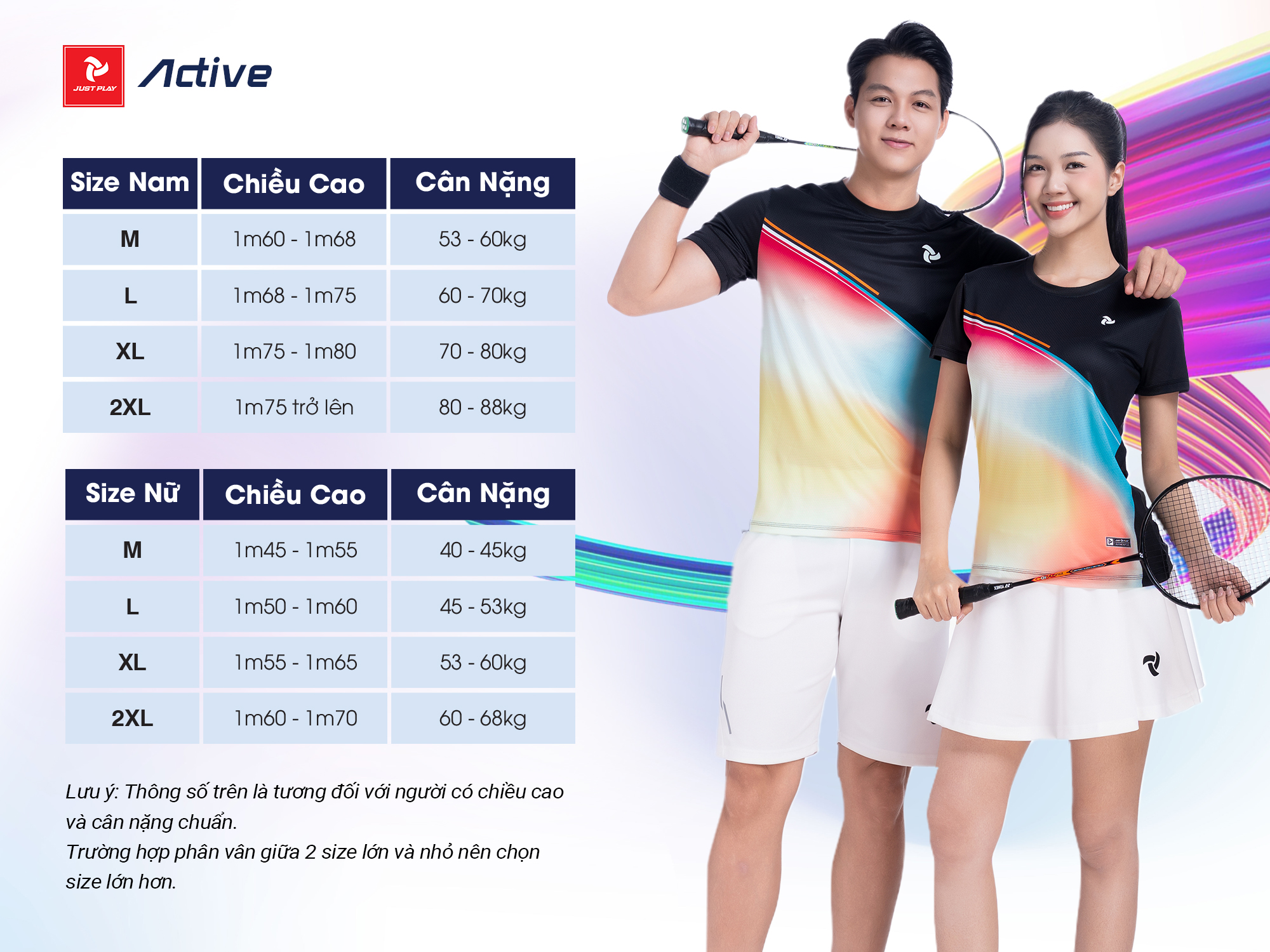 Bảng size áo thể thao nam nữ