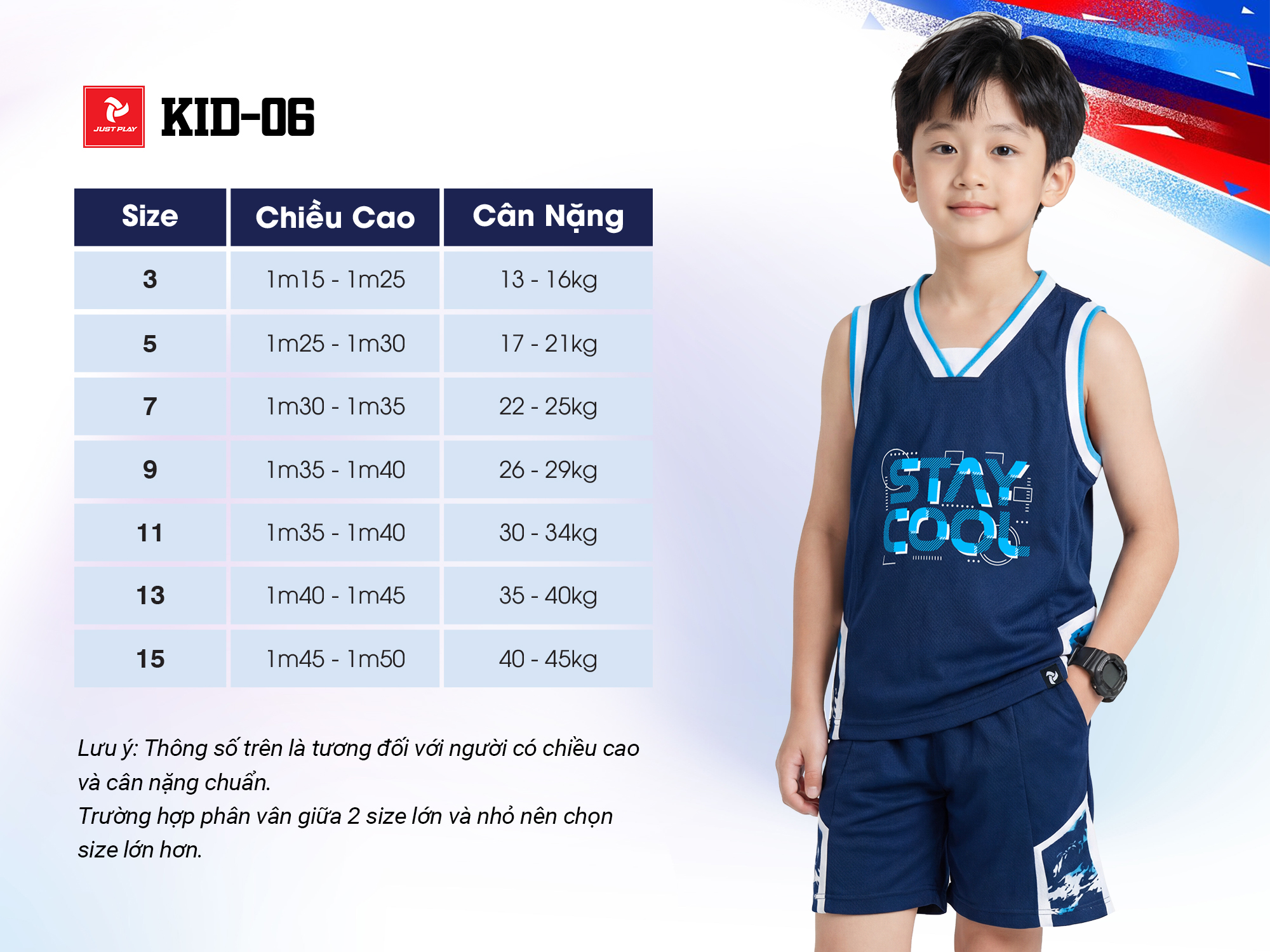 bảng size áo tank top trẻ em