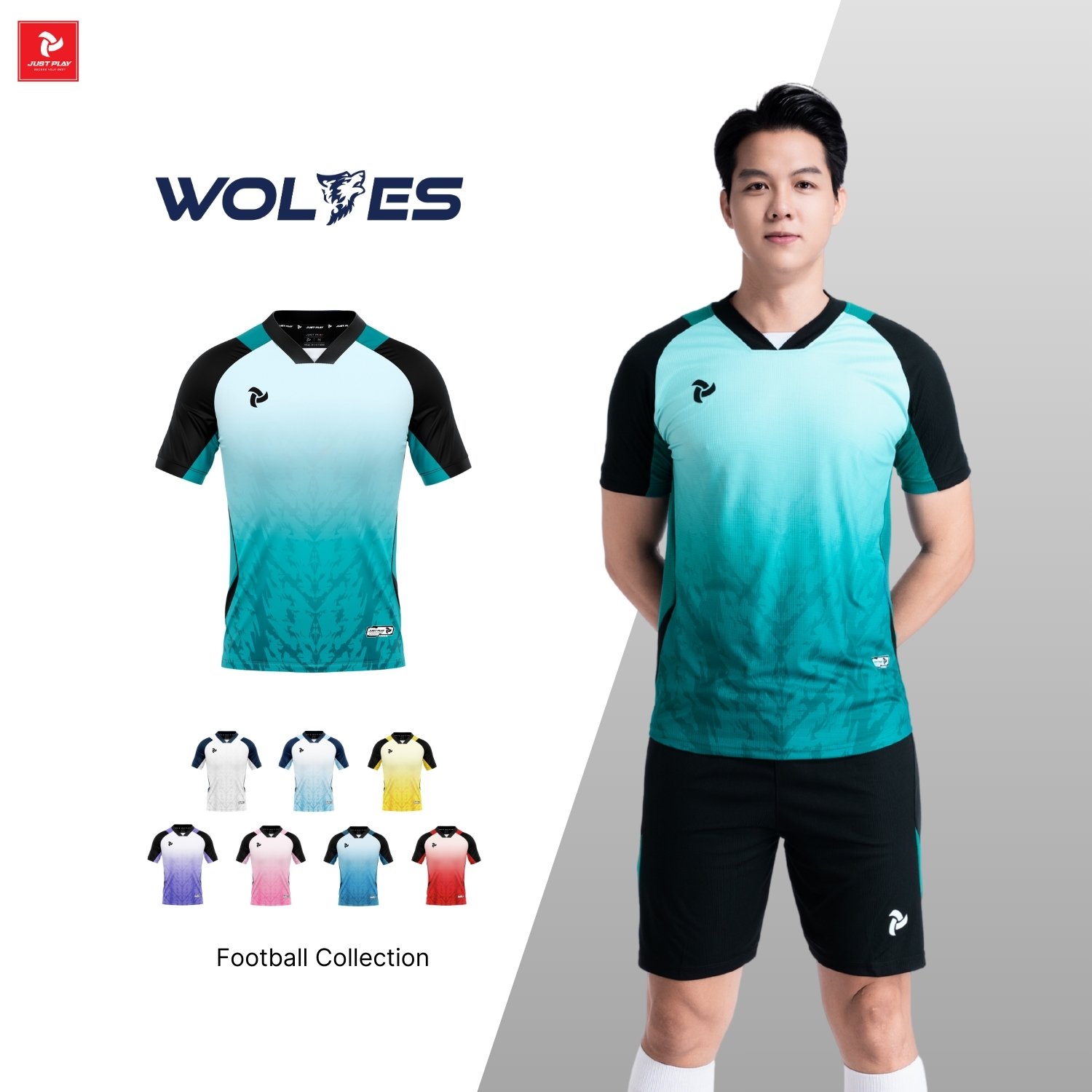 Quần Áo Bóng Đá Wolves Just Play - Màu Xanh Lông Công