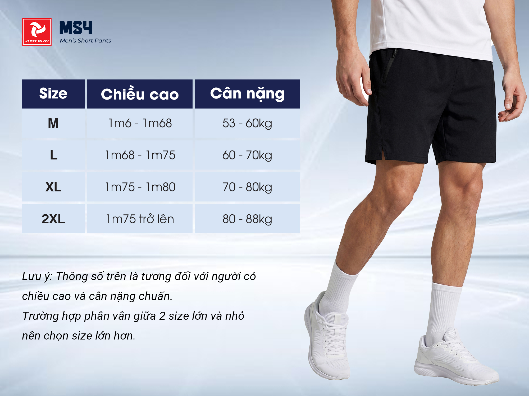Bảng size quần short Just Play MS4