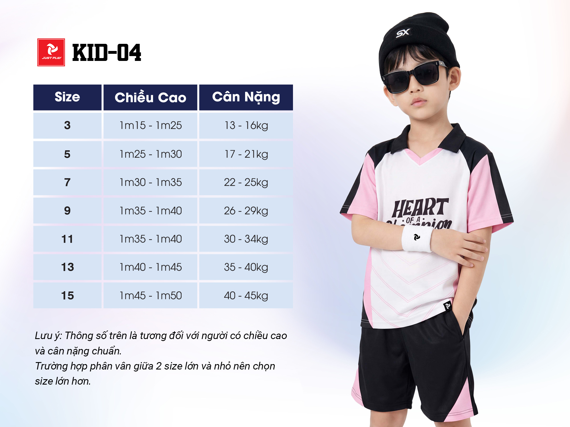 Bảng size quần áo trẻ em