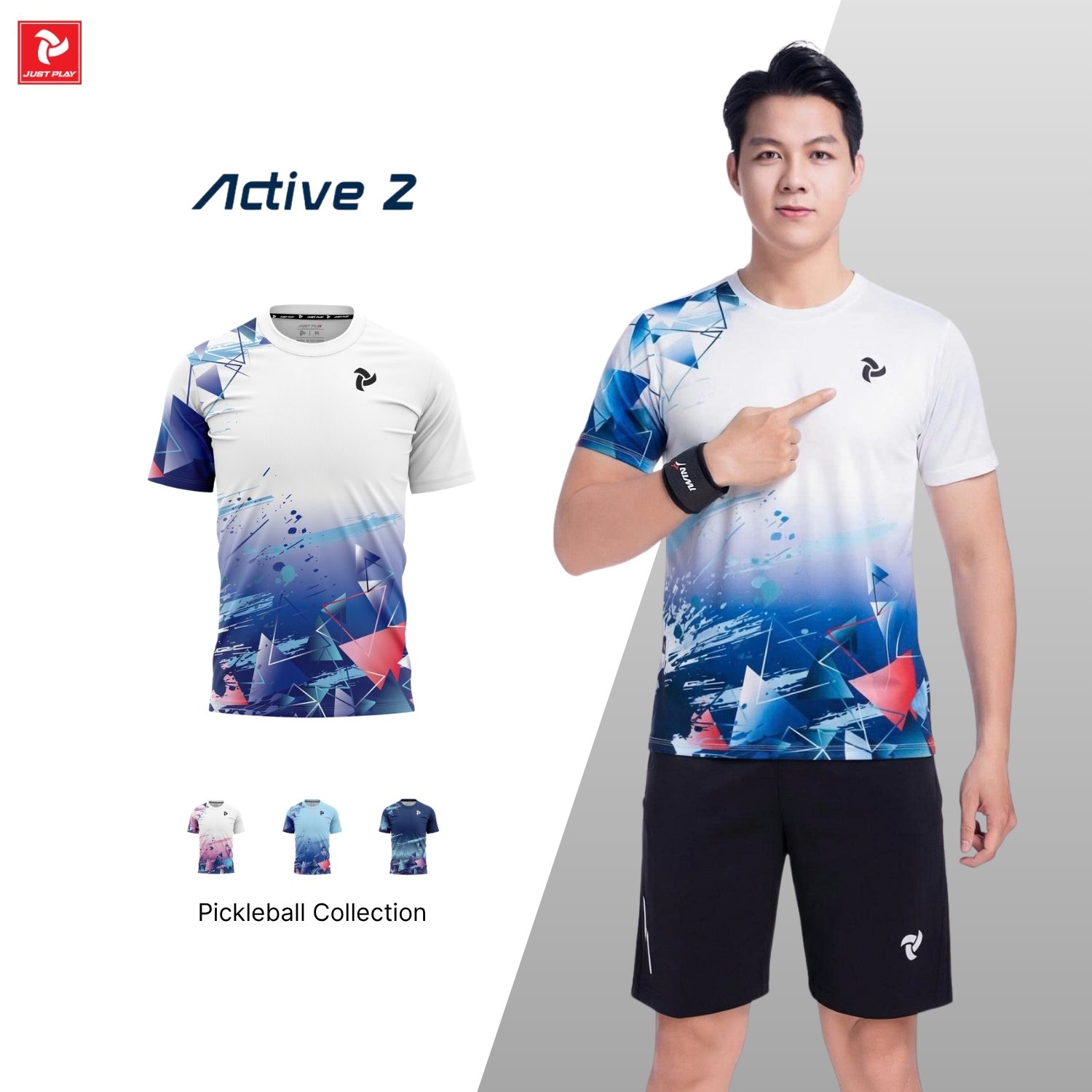 Áo Thể Thao Nam Active 2 Just Play - Màu Trắng Xanh