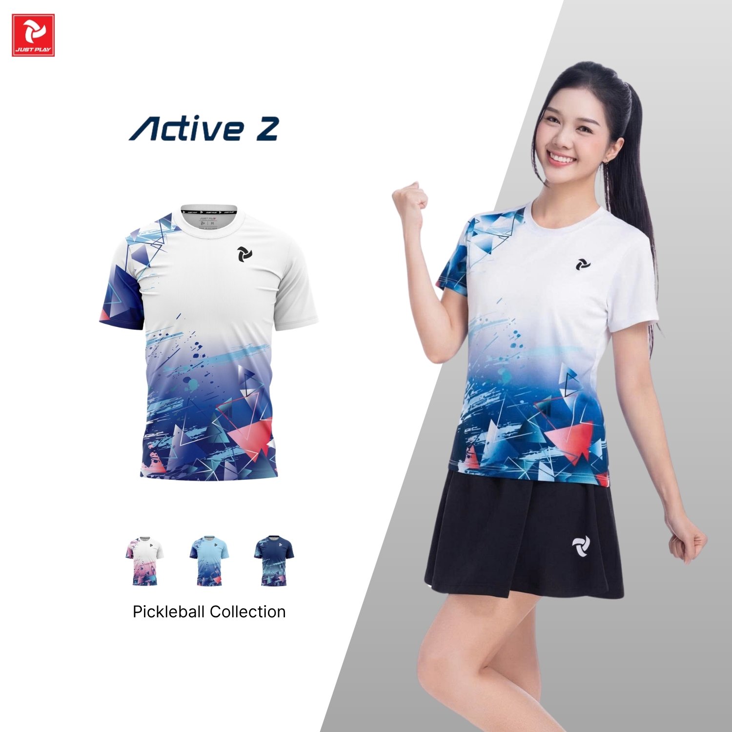 Áo Thể Thao Nữ Active 2 Just Play - Màu Trắng Xanh